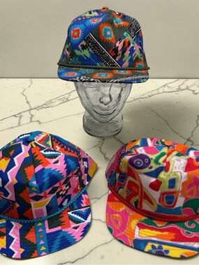 VTG 90s Rap Hip Hop Fresh Prince Hat Cap Nissin COLORFUL Abstract Snapback Lot 3